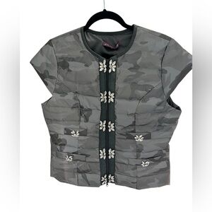 GLAMOURPUSS Camouflage Puffer Vest with Rhinestone Embellishments  Sz M NWT
